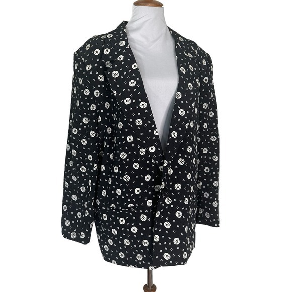 Vintage Black and White Printed blazer Jacket 18 - Picture 1 of 6
